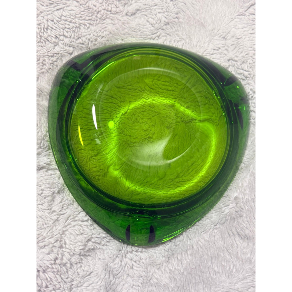 Vintage Viking? Glass green ashtray heavy glass 8”